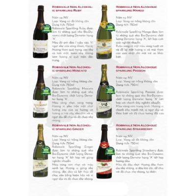 Vang sủi Robinvale Grape Sparkling 750ml - Không Cồn Organic - Moscato (Nho Trắng)