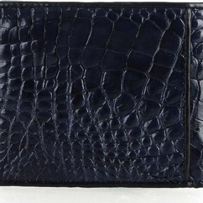 Bóp nam Huy Hoàng da cá sấu ngăn sau màu xanh đậm HT2768