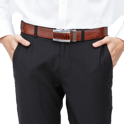 Dây nịt nam da đà điểu Huy Hoàng đan viền màu nâu đỏ HC4468