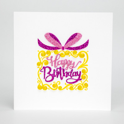 Bánh kem Happy Birthday - Thiệp giấy xoắn tối giản 15 x 15 cm - Thiệp chúc mừng nhân dịp sinh nhật