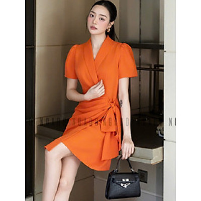 Đầm cam vạt xếp NGADO , đầm ngắn , đầm thiết kế Nữ