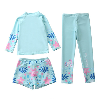 Bộ đồ bơi bé gái quần áo dài chống nắng gồm 3 chi tiết ( quần dài + quần đùi + áo dài tay )