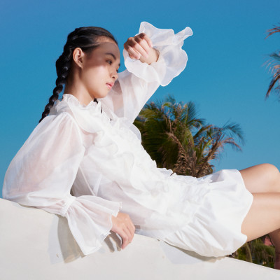 DOTTIE - Áo bèo voan tay dài - Trắng - T0894