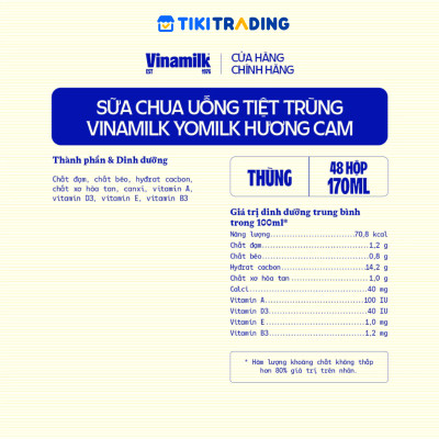 Thùng 48 hộp sữa chua uống hương cam Yomilk 170ml