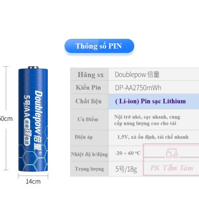 Bộ Pin Sạc 1.5V AA / AAA Doublepow Cao Cấp L151 Kèm 2 Pin Sạc 1.5V 2750mWh - Hàng Chính Hãng