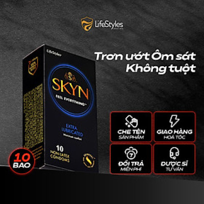 Bao cao su siêu trơn, siêu nhiều gel, mỏng khít LifeStyles Skyn Extra Lubricated - Hộp 10 bao