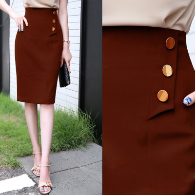 Chân Váy Dài Lưng Cao Phối Nút Phong Cách Váy Công Sở,  Chất Vải Tốt Co Giãn Nhẹ CV19