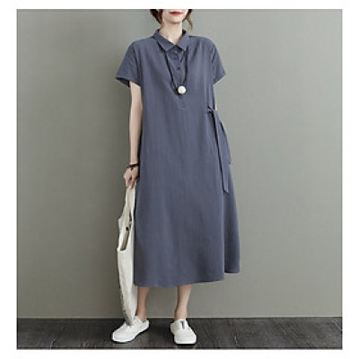 Đầm đũi suông dáng dài chữ A cổ Đức phối cúc ngực có túi 2 bên vải mềm mại, tôn dáng da61