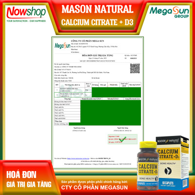 Calcium Citrate + D3 Mason Natural Hộp 60 viên canxi hữu cơ tăng chiều cao chắc xương không sỏi thận