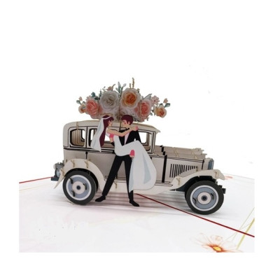 Thiệp 3D Pop Up Xe Cưới Cổ Điển Just Married – Thiệp Chúc Mừng Đám Cưới, Thiệp Wedding Sang Trọng, W11