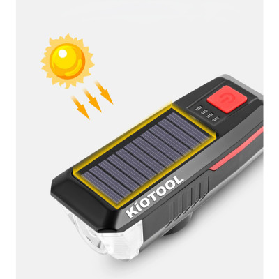 Đèn xe đạp năng lượng mặt trời Kiotool có còi chống nước 3 chế độ sáng