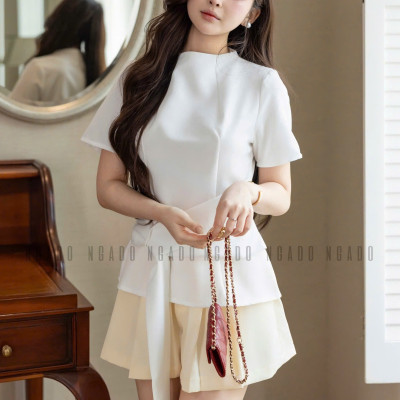 Áo trắng cột eo NGADO , Áo nữ kiểu , Áo công sở , Áo đi học , Áo thiết kế