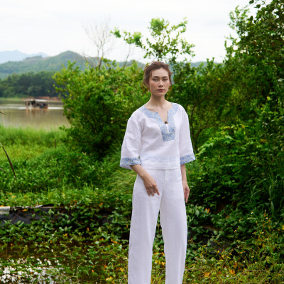 Áo Linen Thêu Thảo TOP233 thời trang thiết kế Hity