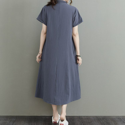 Đầm đũi suông dáng dài chữ A cổ Đức phối cúc ngực có túi 2 bên vải mềm mại, tôn dáng da61