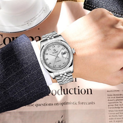 【START】đồng hồ cơ tự động nam Mặt số nạm kim cương chống nước chức năng hiển thị ngày đồng hồ kim loại