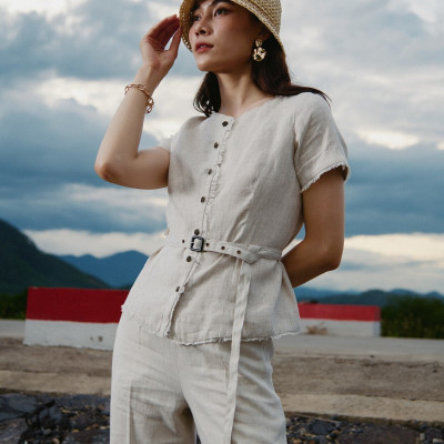 Áo Linen Rút Chỉ Lanh TOP220 thời trang thiết kế Hity
