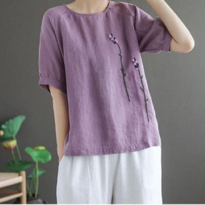 Áo kiểu nữ đũi form rộng thêu hoa trẻ trung, chất đũi mềm mát Haint Boutique