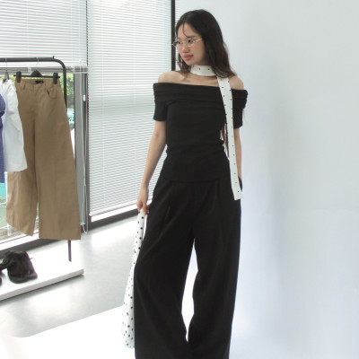 DOTTIE - Áo kiểu hở vai - Đen - T1114