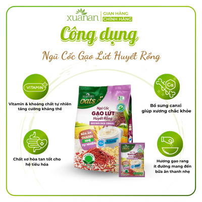 Ngũ Cốc Gạo Lứt Huyết Rồng Xuân An [ít đường] Túi 400G {25g*16 gói}(Tặng Kèm 1 Túi Yến Mạch 150G)