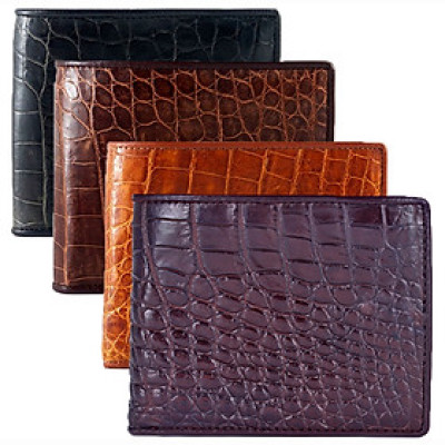 HT2201-02-03-40 - Ví nam Huy Hoàng da cá sấu gai bụng màu đen, nâu đỏ, vàng, nâu đất