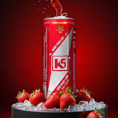 Nước Tăng Lực K5 Sâm Ngọc Linh Thùng 24 Lon Vị Dâu Tây Đỏ (320ml/Lon)