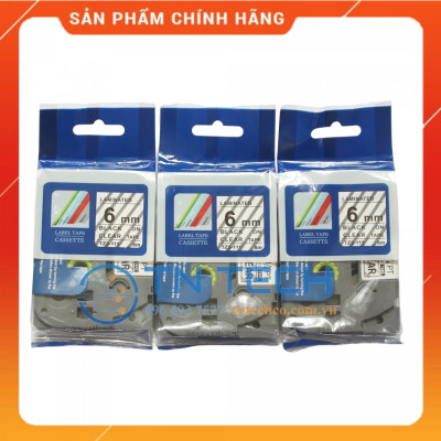 Nhãn In Tz2-111 - Đen nền trong 6mm x 8m - Dùng cho máy in BROTHER - AIMO - PUTY [Hàng nhập khẩu]