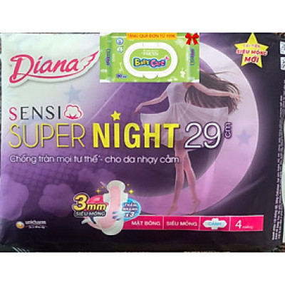 1 Gói Băng Vệ Sinh Diana Sensi Ban Đêm 29cm- Diana Sensi Night 29cm (Mỗi gói 4 miếng)- HSD luôn mới