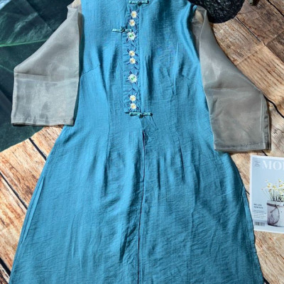 Áo sơ mi váy dáng dài, chất liệu đũi mềm mịn, áo dài cách tân nữ form dài rộng kiểu Hàn Quốc, NeSa Shop ACT01