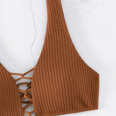 Sét bikini 2 mảnh quây cúp ngực khoen tròn màu trơn khoét eo đi biển sexy