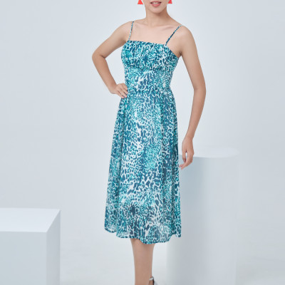 Đầm Midi Hai Dây Họa Tiết Maxivic, La Mộc - LM0122126