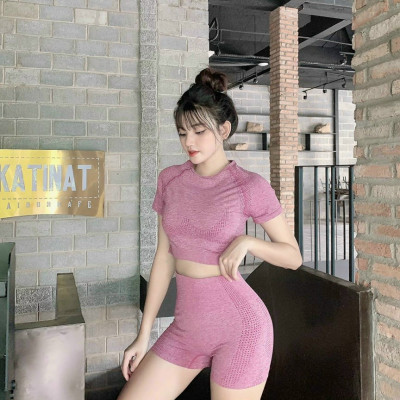 Bộ Đùi Ngắn Tay Dệt Kim Tập Yoga Gym