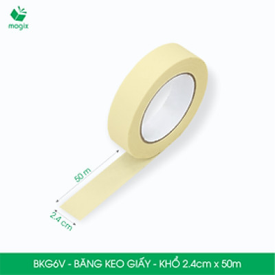 BKG6V - Block 12 cuộn băng keo giấy khổ 2.4cm x 50m - Băng dính giấy viết được, chặn màu sơn