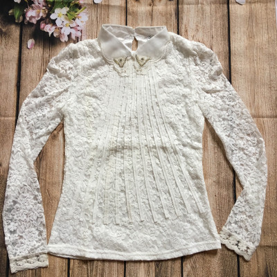 Áo kiểu nữ dài tay phối hoạ tiết hoa xinh ALe35