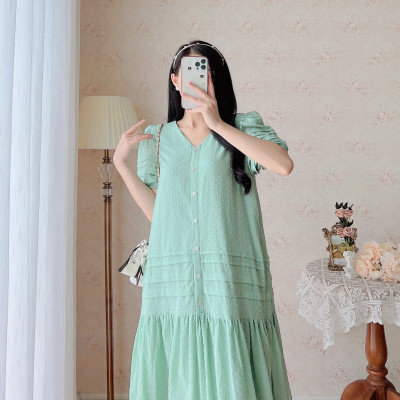 De Leah - Đầm Suông Gấu Xếp Nếp Ngắn Tay - Thời Trang Thiết Kế