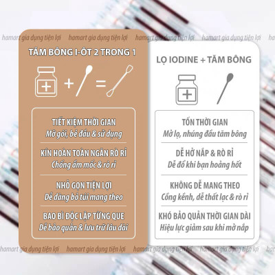 Tăm bông Cồn Y Tế Iot Đỏ Khử Trùng Dùng 1 Lần Iodine Sát Khuẩn Vết Thương Tiện Lợi