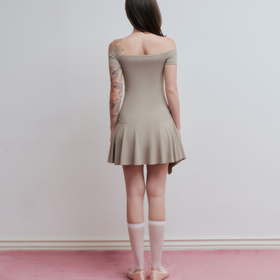 DOTTIE - Đầm ngắn vải thun tùng xoè - Nâu - D0684