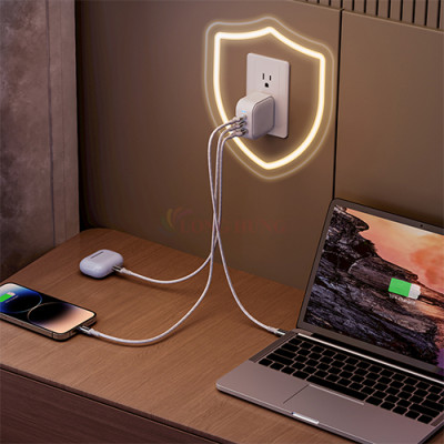 Cốc sạc Innostyle GaN MiniCube with Switch Convertible Plug UK+EU 1USB 2Type-C 65W IC65GWHT - Hàng chính hãng