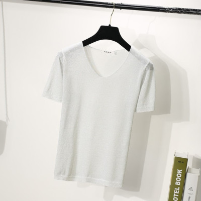 Áo kiểu nữ,áo phông nữ ngắn tay dệt kim cổ V ALE24