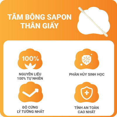 [Lố 12 hộp] Tăm bông vệ sinh người lớn YUMY thân giấy [TB01-626] hộp 200 que