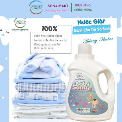 Nước giặt sinh học cho trẻ sơ sinh SONA baby 2kg, giặt xả quần áo 2 trong 1 mềm mại lưu hương