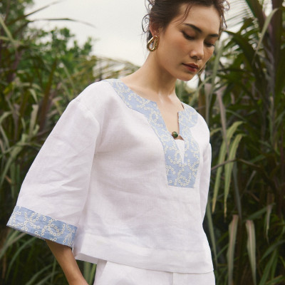 Áo Linen Thêu Thảo TOP233 thời trang thiết kế Hity