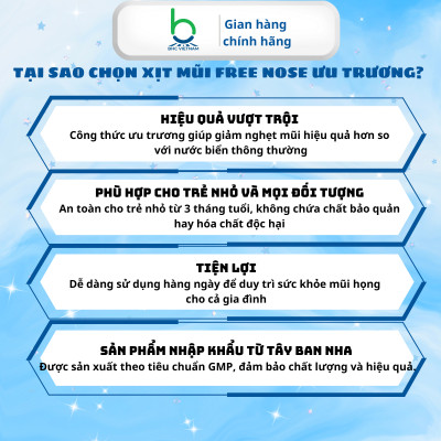 Xịt Mũi Free Nose Ưu Trương Hỗ Trợ Giảm Nghẹt Mũi, Chảy Nước Mũi Dành cho bé từ 3 tháng - Chai 120ml