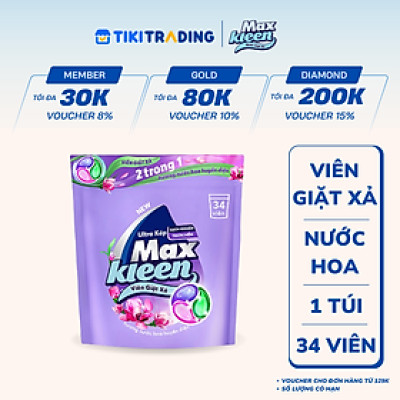 Túi Viên Giặt Xả MaxKleen 2 Trong 1 Hương Nước Hoa Huyền Diệu (34 viên/ túi)
