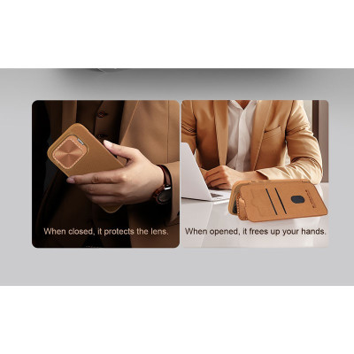 Bao Da Nillkin Qin Prop Leather Cho iPhone 16 Pro Max, iPhone 16 Pro – Chính Hãng, Chống Sốc, Bảo Vệ Camera, Tích Hợp Ngăn Đựng Thẻ - Hàng chính hãng