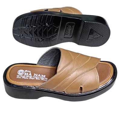 Dép Nam Quai Ngang Da Bò Thật HÀ NAM Đế Cao Dành Cho Người Thấp DN2041