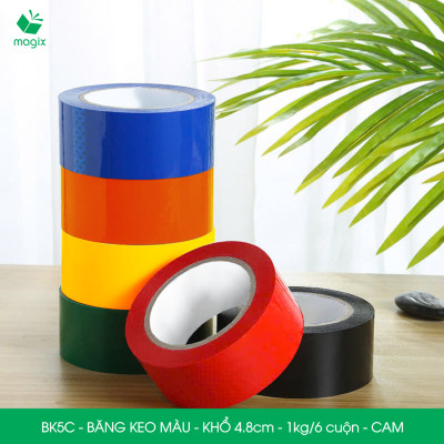 BK5C - 3 cuộn băng keo màu khổ 4.8cm loại 1kg/6 cuộn - Cam - Băng keo, băng dính đóng hàng