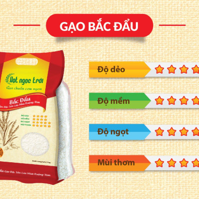 Đặc sản An Giang - Gạo Hạt Ngọc Trời Bắc Đẩu Túi 5kg - Gạo Đặc Sản Lúa Mùa Ruộng Tôm - OCOP 4 Sao
