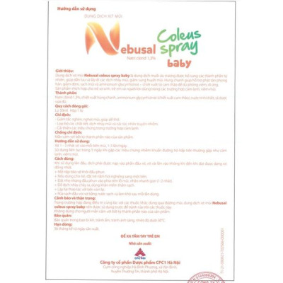 (CHÍNH HÃNG) Xịt Mũi Nebusal Coleus chiết xuất Húng Chanh giảm Nghẹt Mũi, Sổ mũi ở người lớn và trẻ em (50ml)