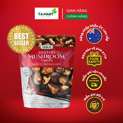 Nấm hương sấy giòn vị tỏi ớt DJ&A 65g - thuần chay, vegan - Skitake mushroom crisps smoked chilli & garlic