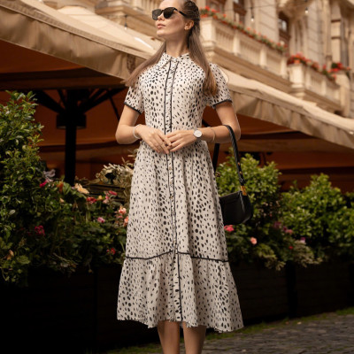 Đầm Midi Sơ Mi Hạ Viên. Đầm Sơ Mi Dài, Đầm Sơ Mi Chấm Bi Dre238 Thời trang thiết kế Hity